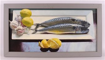 Trout with lemons and garlic on a platter - Corry Zondergeld