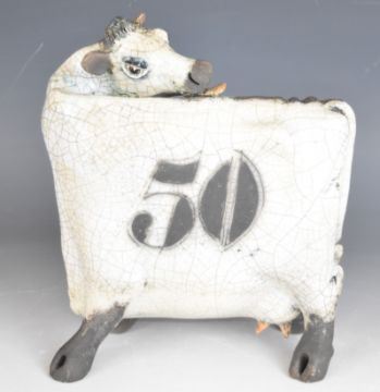 Lawson Rudge | raku pottery Licking Flat Cow | MutualArt