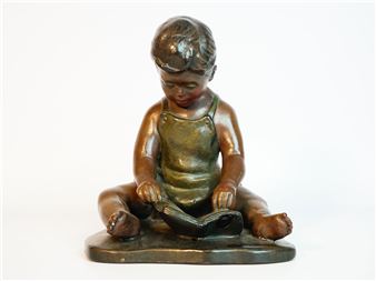 1976 John Terken,Alva Museum "Boy Reading a Book" Sculpture Figurine - John Terken