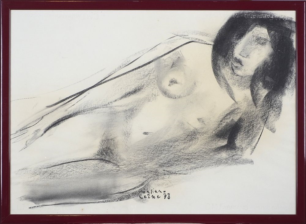 Artwork by Mariano Cerne, Lotto di 2 carbonbini raffiguranti nudi femminili