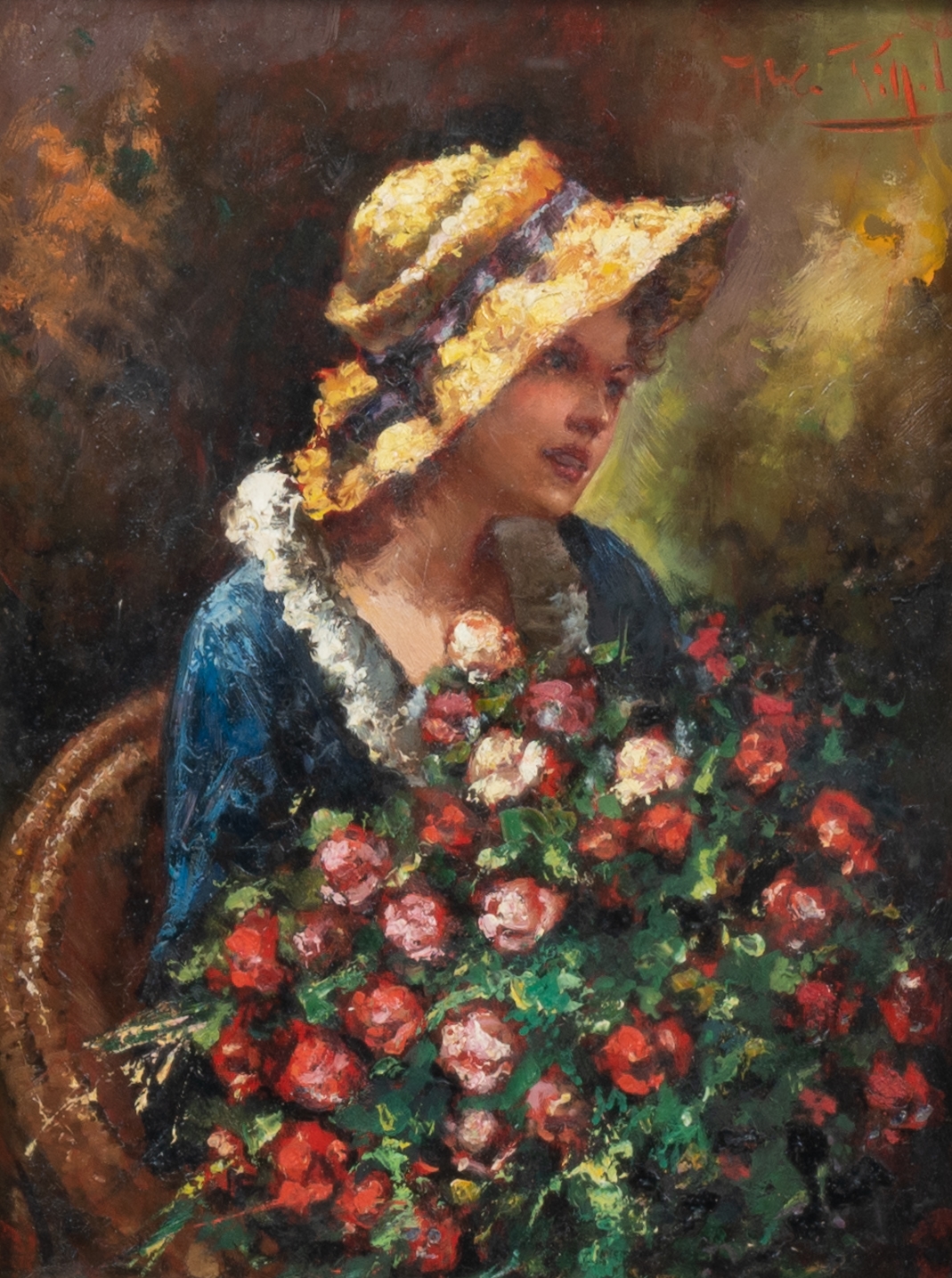 Franco Rispoli | Figura femminile con mazzo di rose | MutualArt