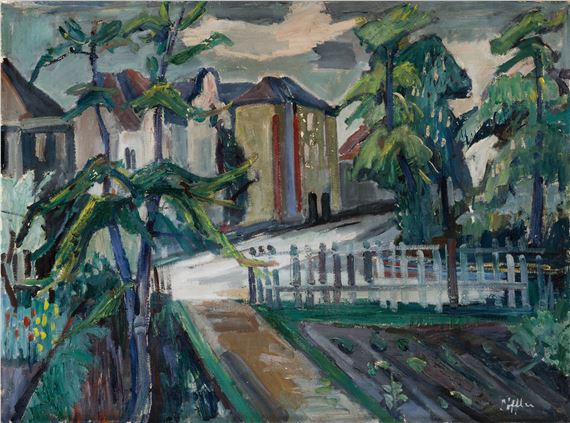 View over a vegetable garden to the city by Paul Löffler