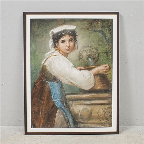 dam vid fontän. Bladets mått: 91x68 cm by Francisco Diaz Scotto