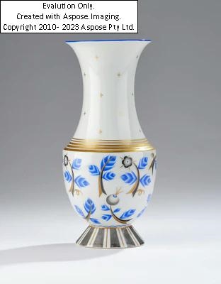 Artwork by Otto Prutscher, Otto Prutscher (Vienna, 1880-1949), a vase with blue paintwork (hops-like fruit in blue tones), form number: 526, pattern number: 5217, designed in 1925, Made of porcelain, coloured