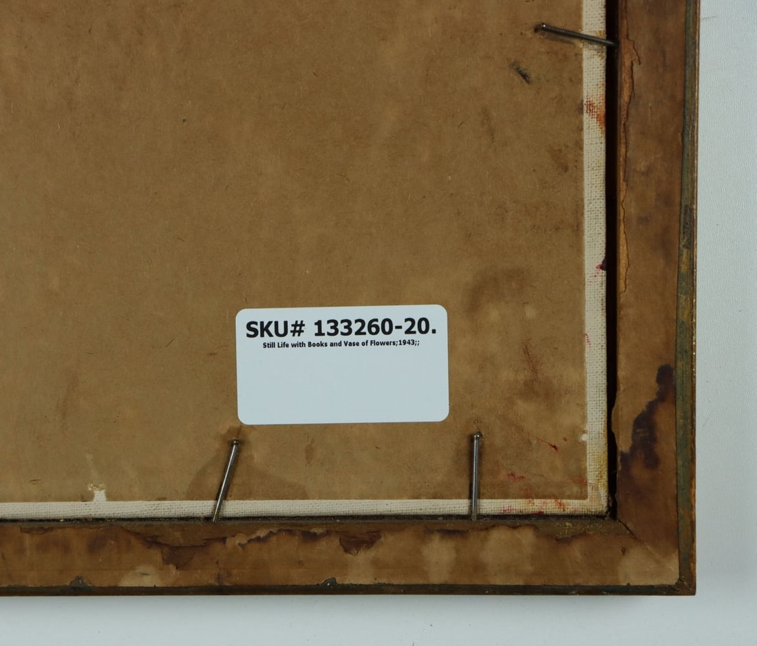 Artwork by Mary Ann Vogl, Still Life with Books and Vase of Flowers, Made of oil on canvas board