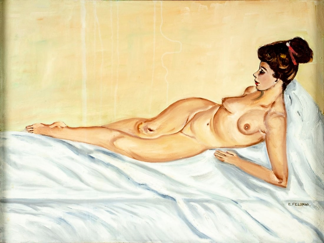 Artwork by E. Feldman, Reclining Nude, Made of oil on canvas