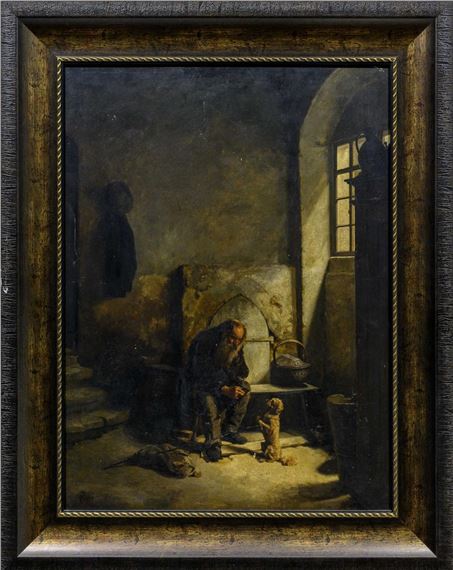 Interior Scene with Man and Dog by Böhm, Adolf