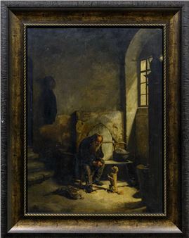 Interior Scene with Man and Dog - Böhm, Adolf
