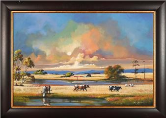 Cattle in an Extensive Sunset Landscape - Solly Manthatha