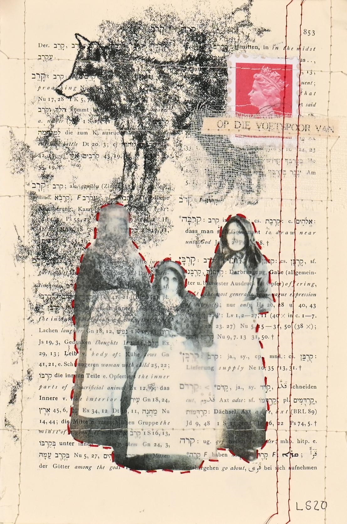 Artwork by Lien Smuts, Rooi Kappie, Made of charcoal, thread and