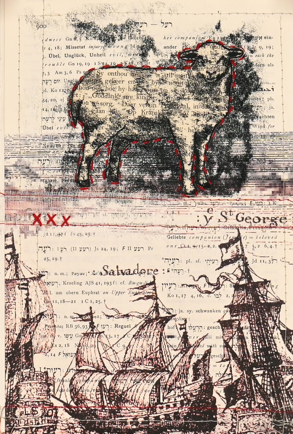 Artwork by Lien Smuts, Wolraad Wallemdele, Made of charcoal, thread and