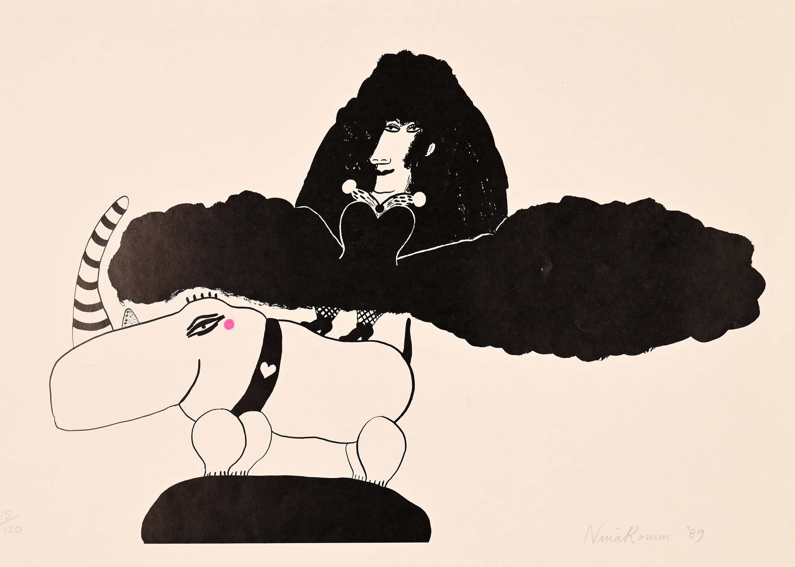 Nina Romm | Woman and Rhino (1989) | MutualArt