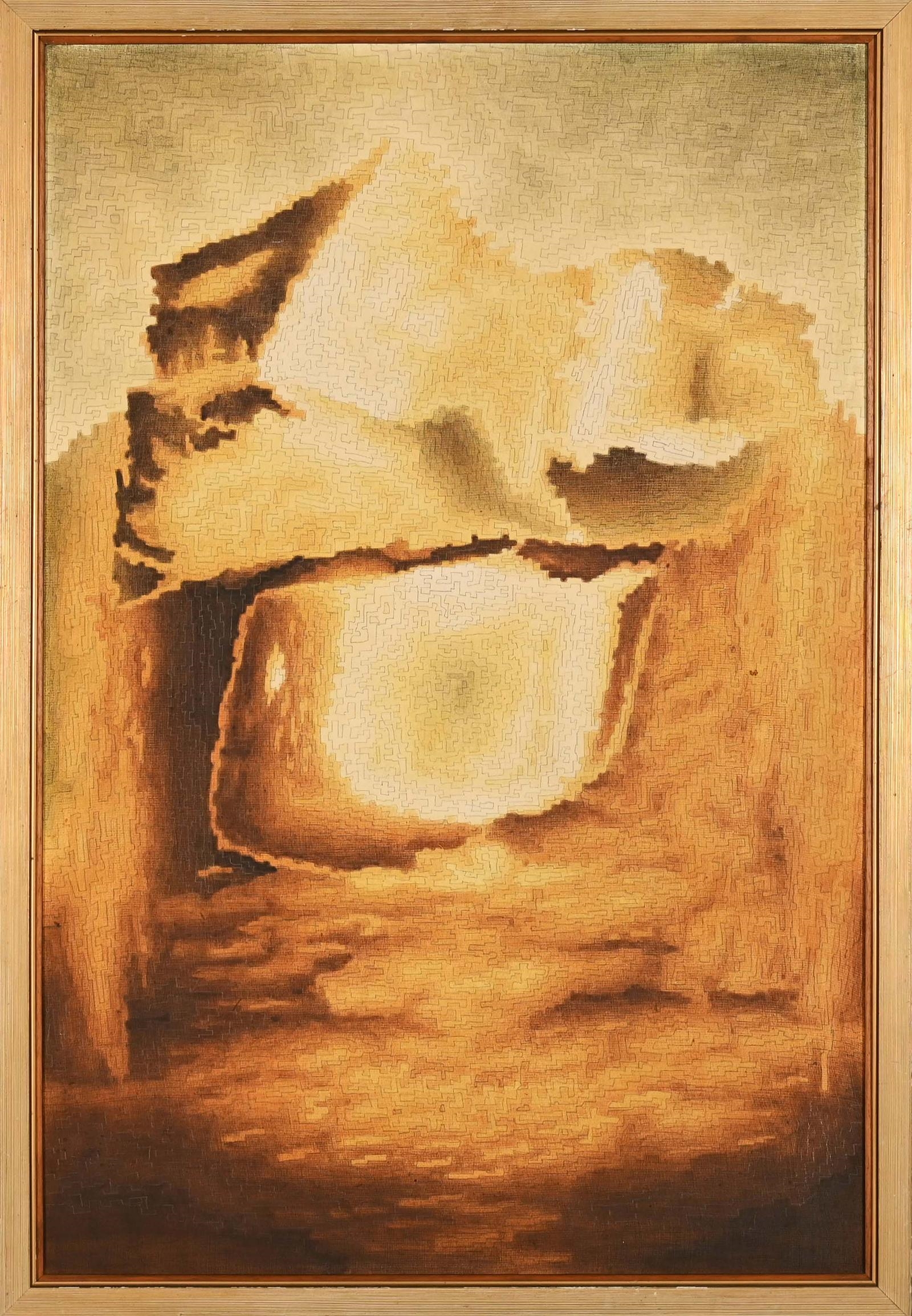 Artwork by Rodney edward grosskopff, Abstract Composition in Oranges, Made of watercolour and pencil on canvas mounted on board