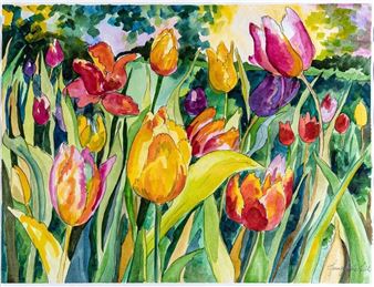 JENNIFER DALE JUDD WATERCOLOUR 'TULIPS - Jennifer Dale Judd