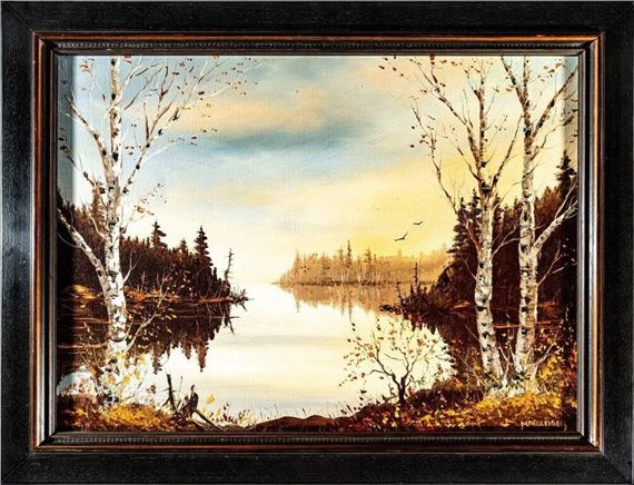 HEINZ V. PUNDLEIDER AUTUMN LAKE OIL PAINTING by Heinz V. Pundleider