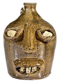 Extremely Rare Early Lanier Meaders Rock Eye and Tooth Stoneware Face Jug - Lanier Meaders