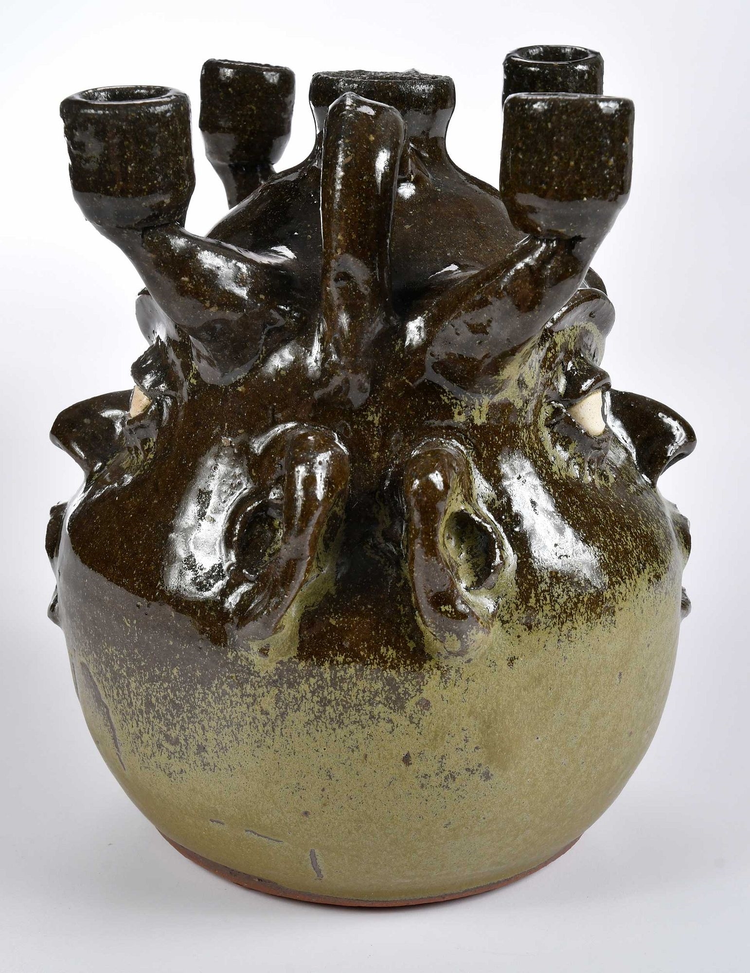 Artwork by Lanier Meaders, Lanier Meaders Double Face Candelabra Stoneware Jug, Made of Stoneware