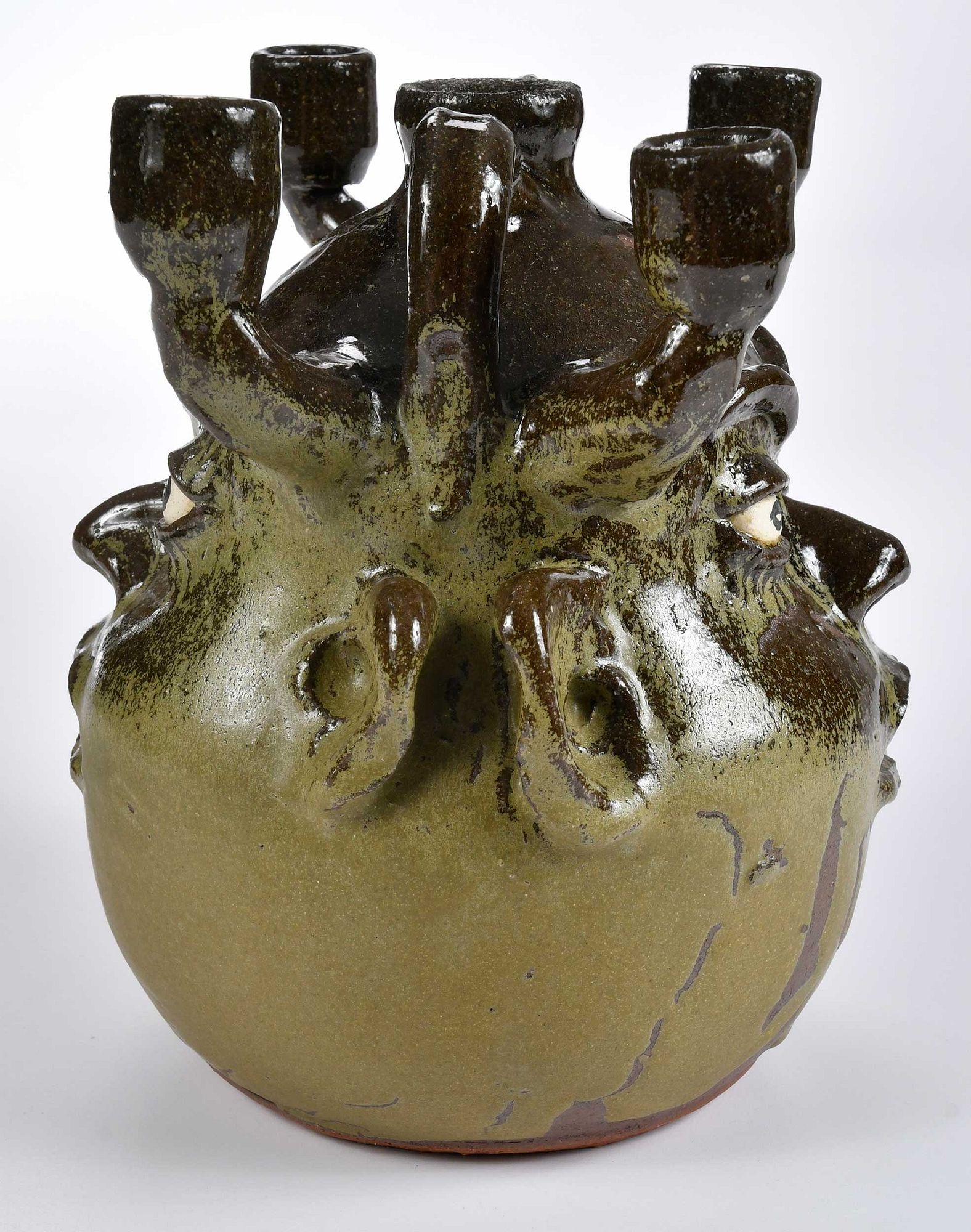 Artwork by Lanier Meaders, Lanier Meaders Double Face Candelabra Stoneware Jug, Made of Stoneware
