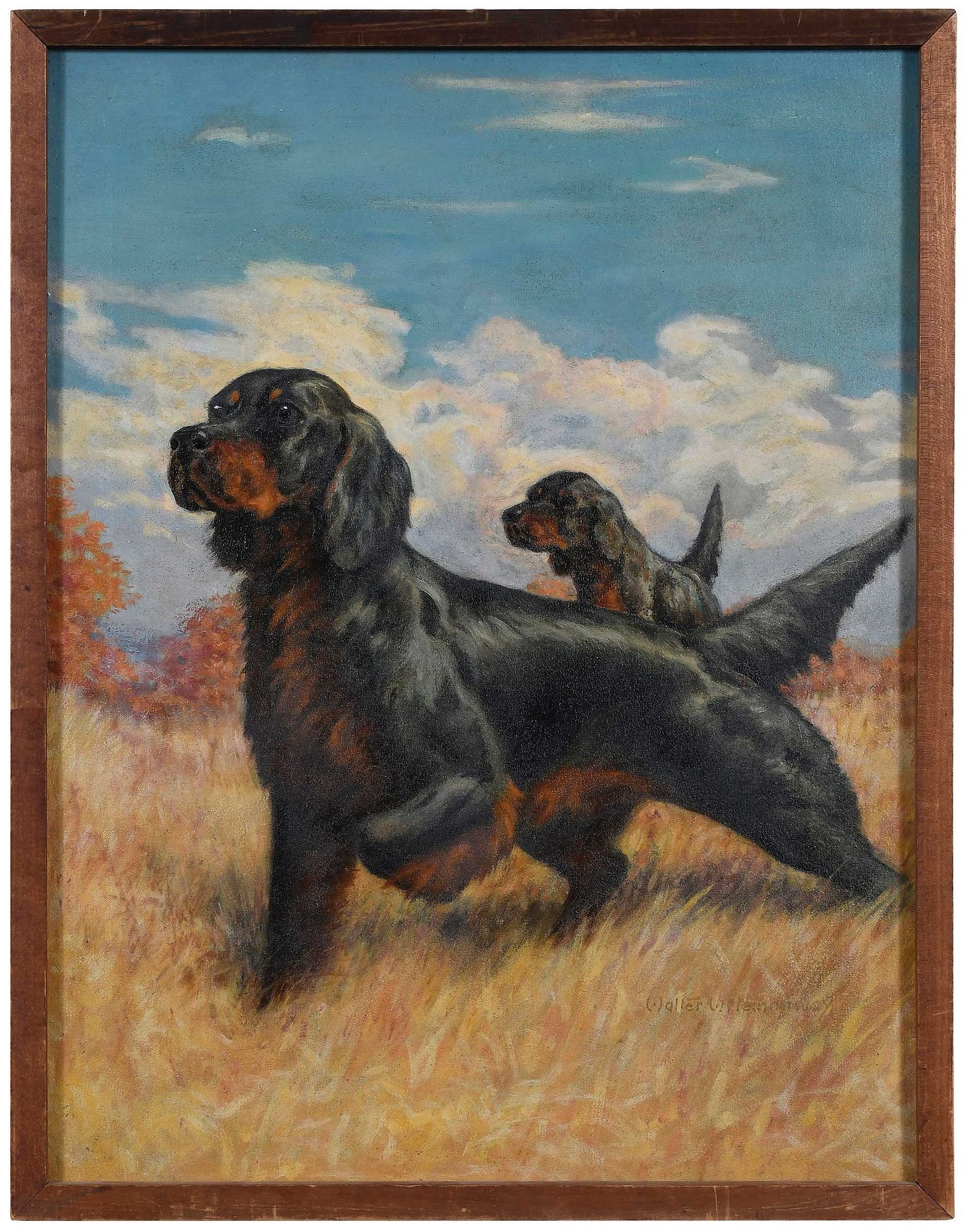 Artwork by Walter Hemenway, Gordon Setters, Made of oil on canvas