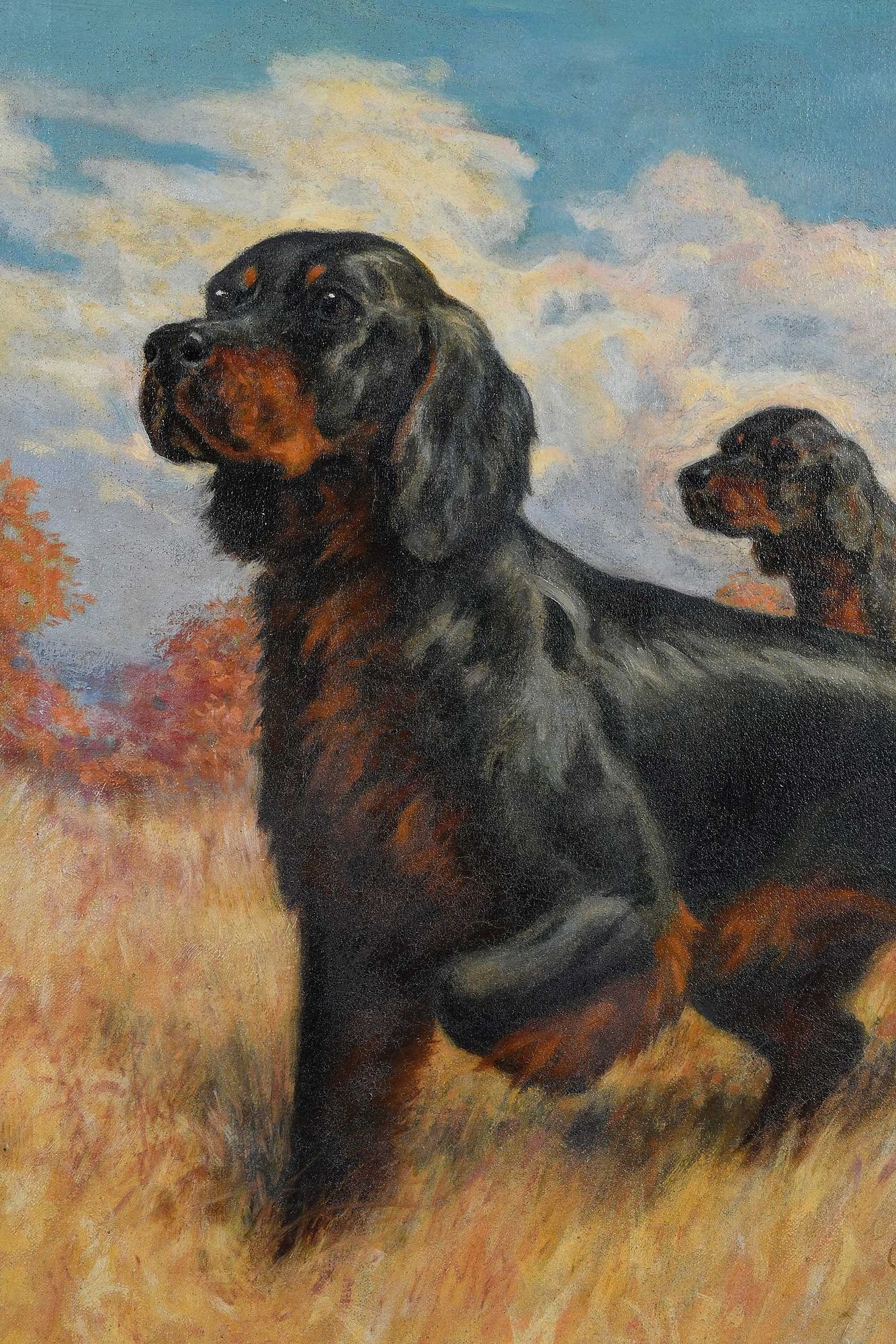 Artwork by Walter Hemenway, Gordon Setters, Made of oil on canvas