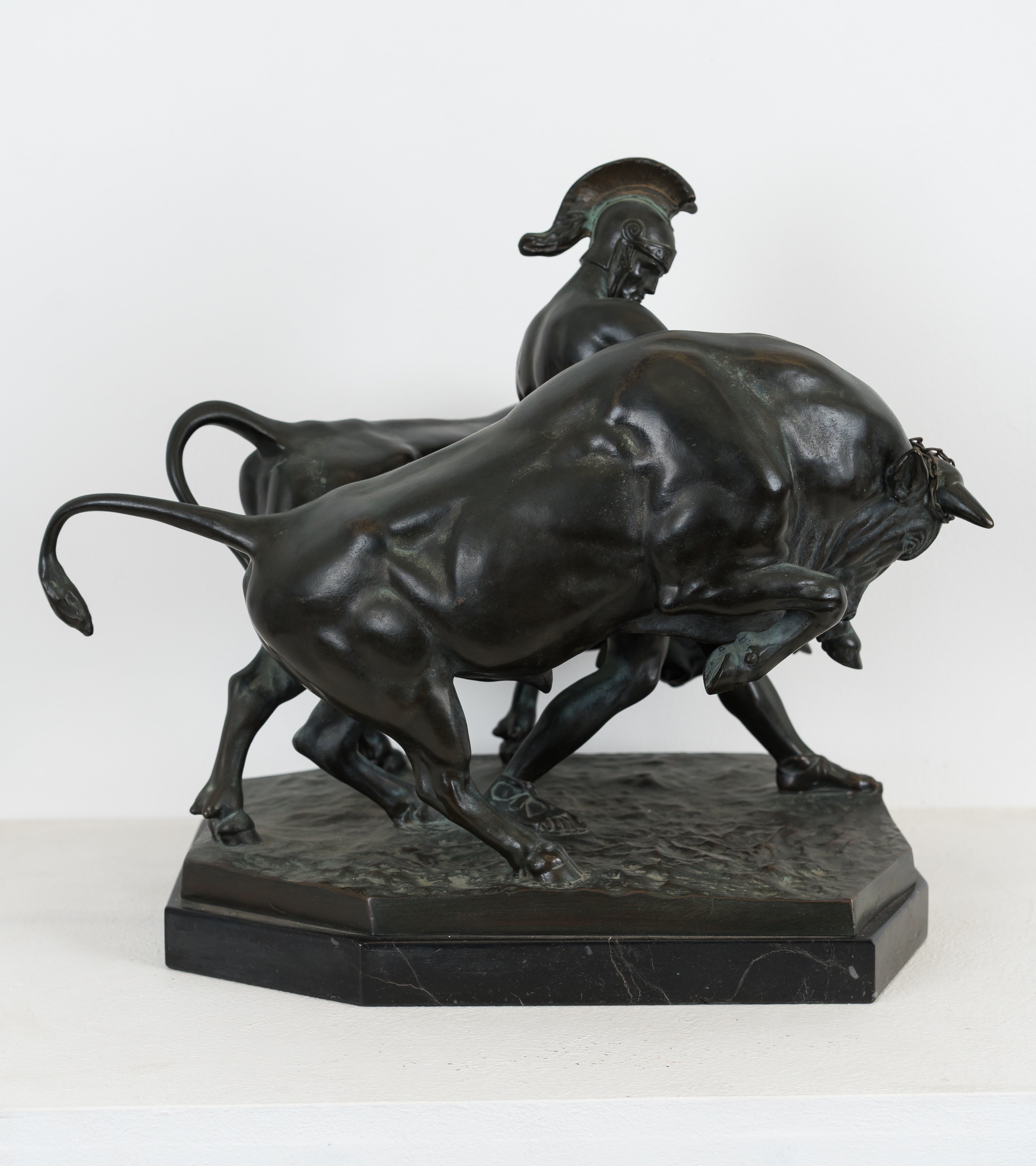 Artwork by Walter Lenck, Jason and the Bulls, Made of bronze on marble base