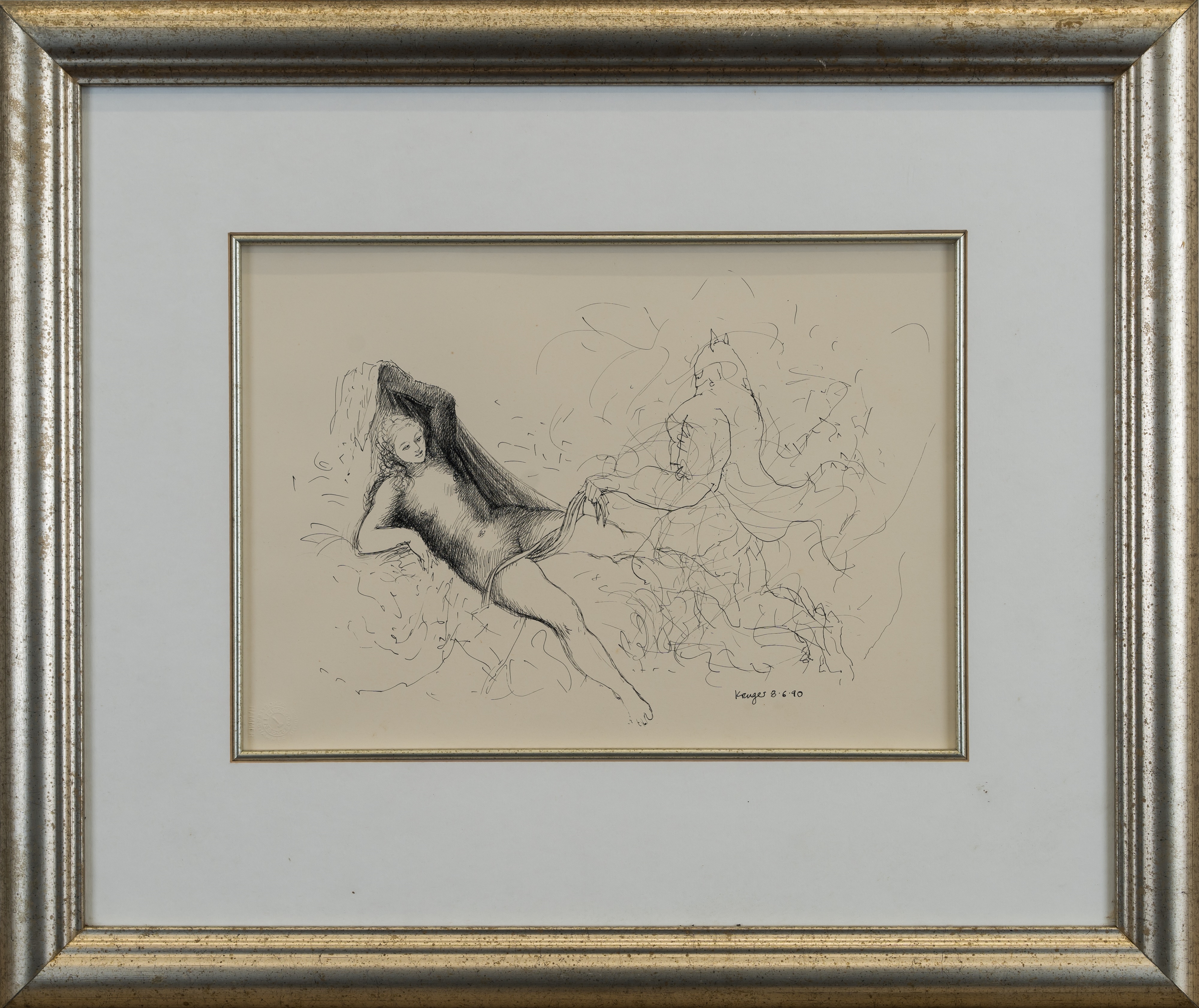 Artwork by Braam Kruger, Venus and Batman, Made of ink on paper