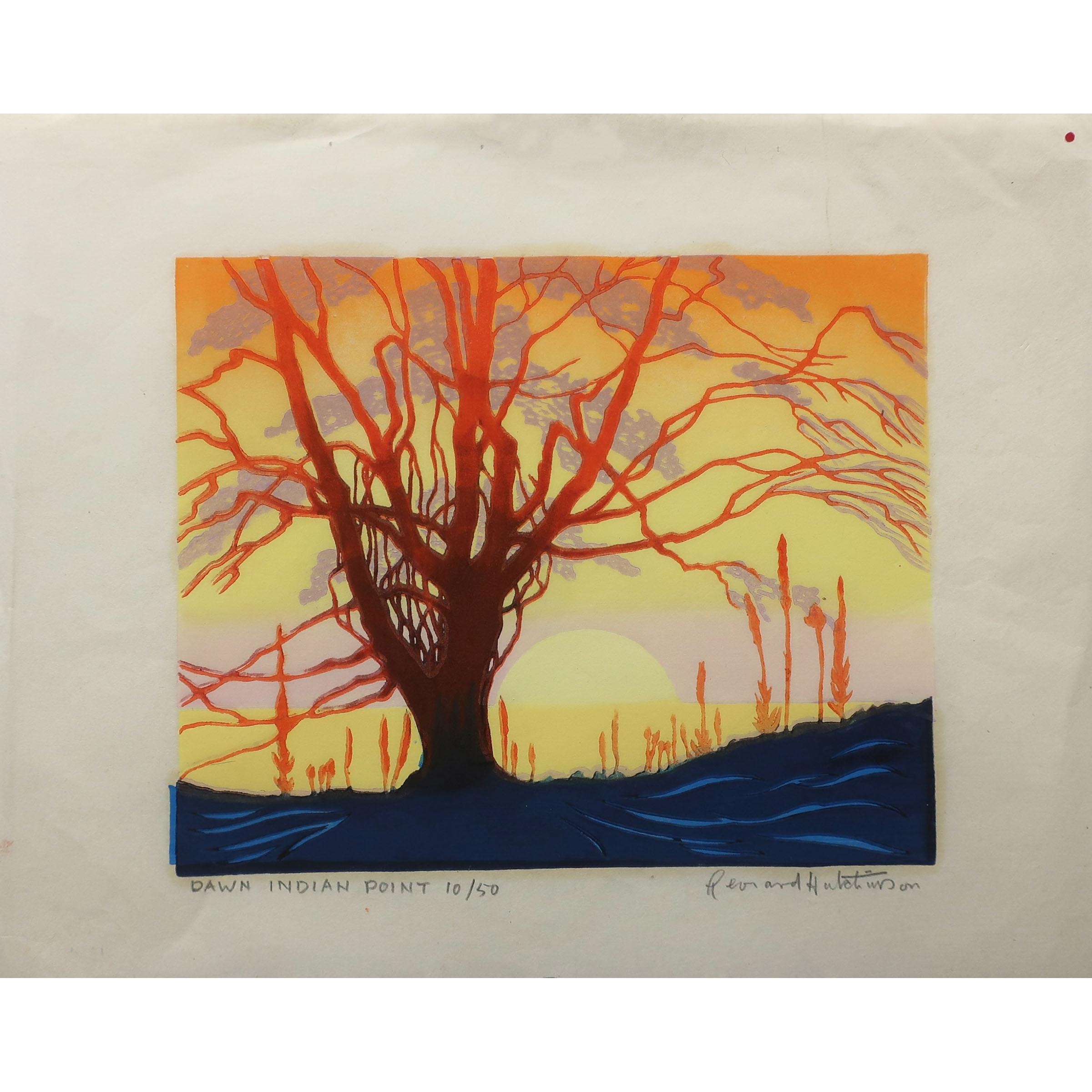 Artwork by Leonard Hutchinson, DAWN - INDIAN POINT, Made of COLOUR WOODCUT