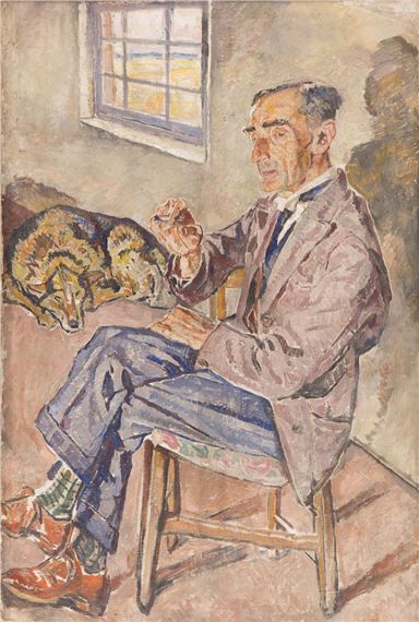 Portrait of a man with a dog by Maria-Mela Muter, 1930s