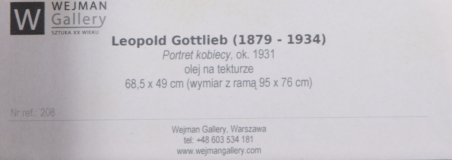 Artwork by Leopold Gottlieb, Woman portrait, Made of oil/paperboard