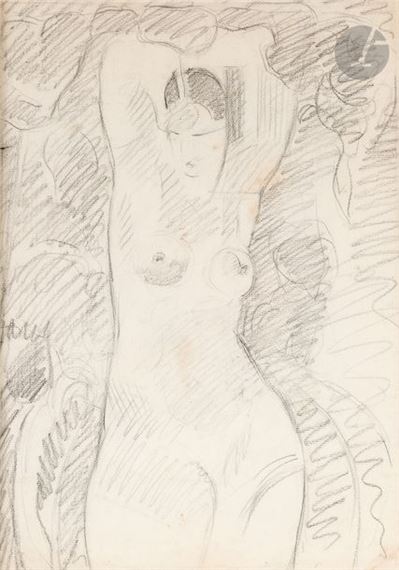 Study of a woman - Nude with arms raised - Woman in a state of languor - Emmanuel Gondouin