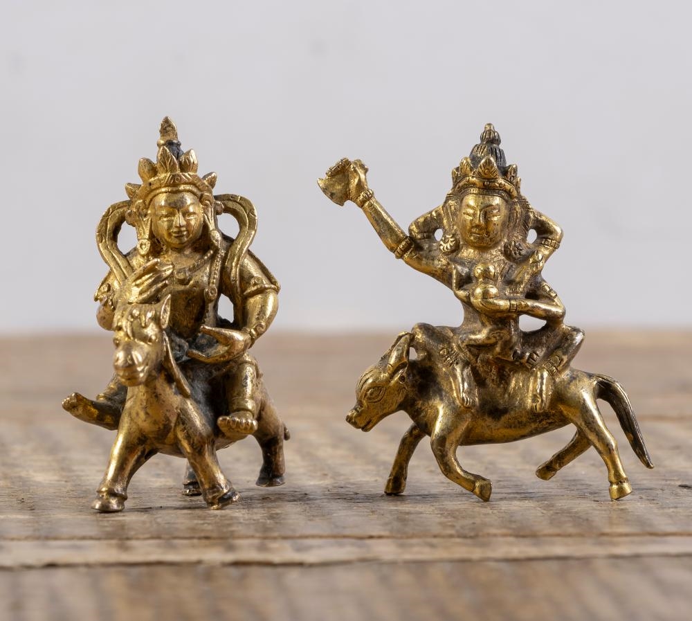 Tibetan School, 19th Century | TWO GILT-BRONZE MINIATURE RIDING FIGURES ...