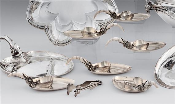 & HEBRARD Adrien-Aurélien (1865-1937) Suite of six small vermeil bowl holders with ivory handles