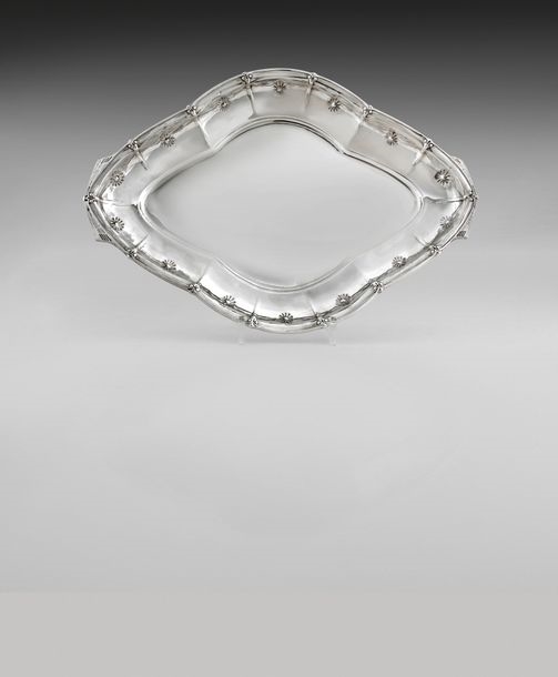 Artwork by Carlo Bugatti, Adrien-Aurélien Hébrard, & HEBRARD Adrien-Aurélien (1865-1937) Oval silver dish with bas-relief decoration of dragonflies with outstretched wings and flowers, Made of Oval silver dish with bas-relief