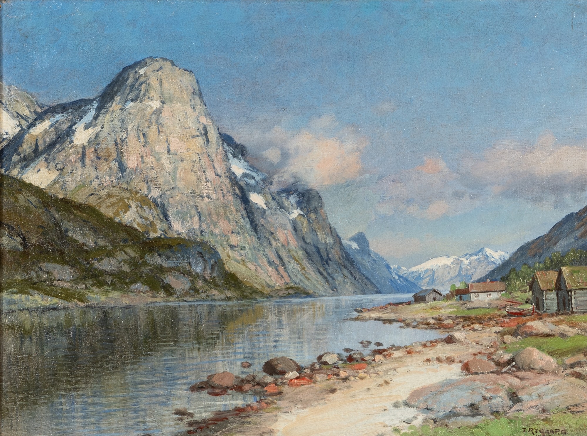 Artwork by Thorvald Rygaard, Fiord landscape, Made of oil