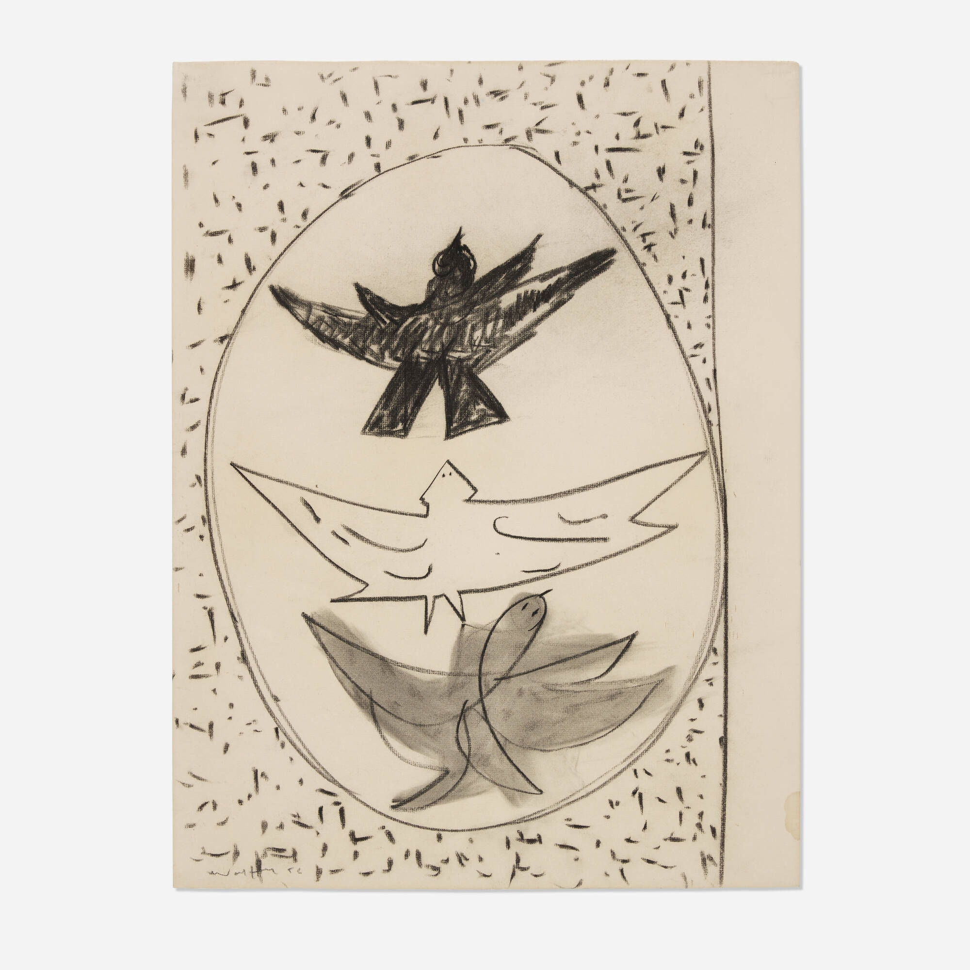 Artwork by Emerson S. Woelffer, Birds at 5, Made of charcoal on paper