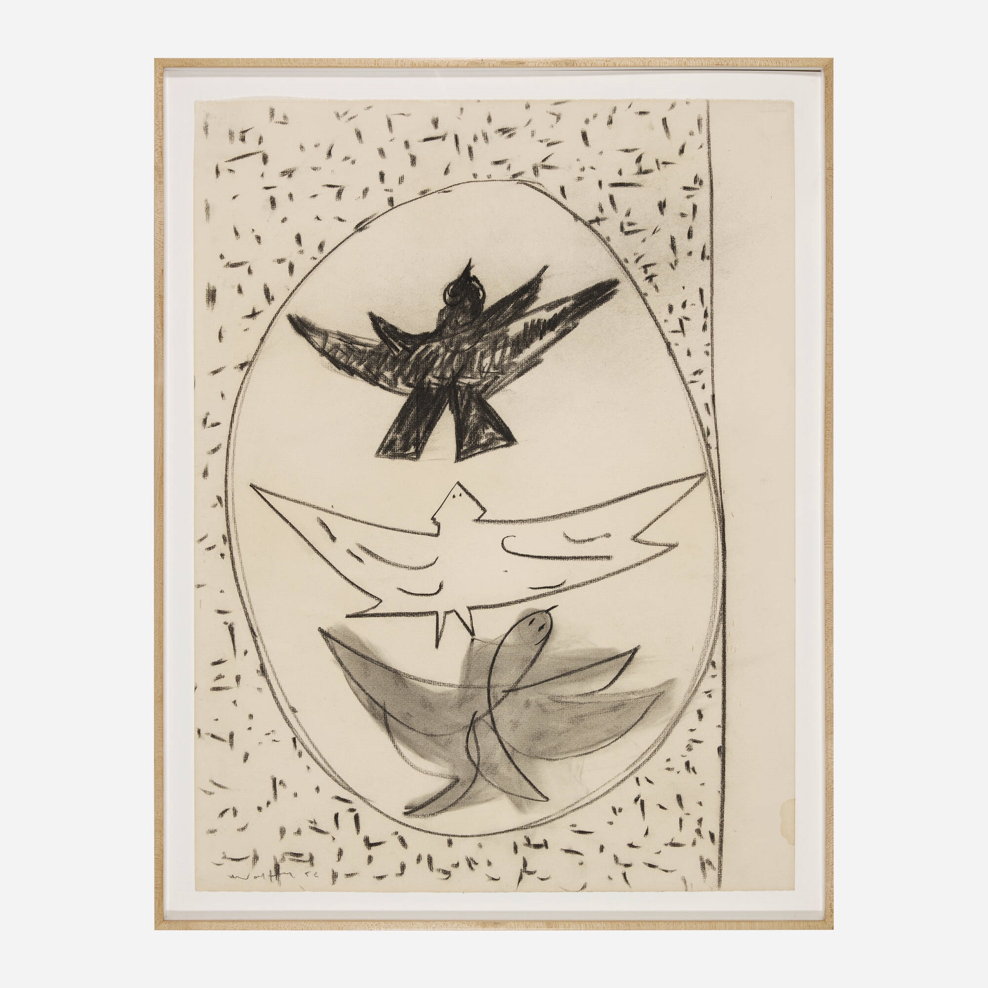 Artwork by Emerson S. Woelffer, Birds at 5, Made of charcoal on paper