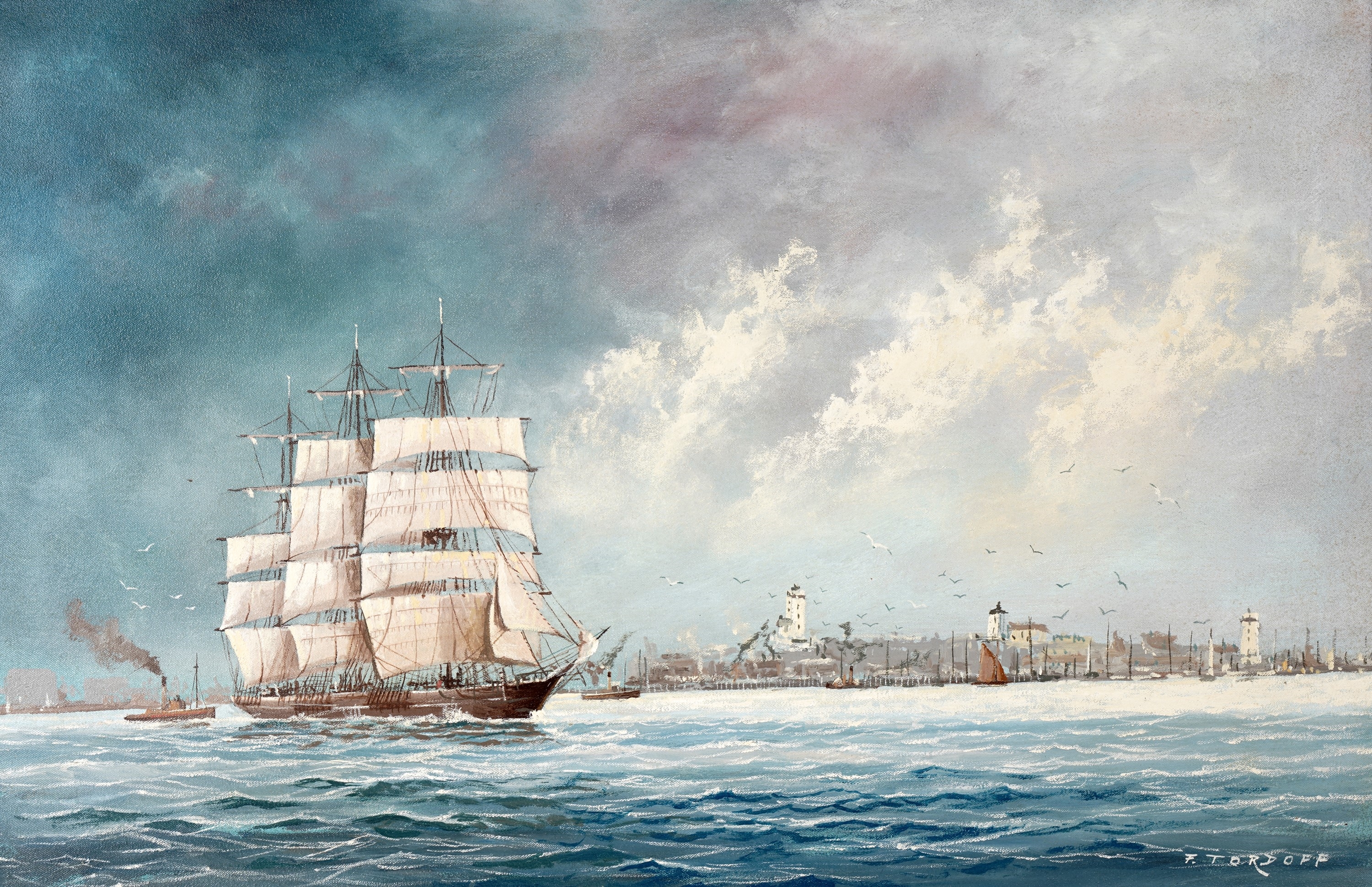 Artwork by Fred Tordoff, Off the Coast at North Shields, Made of oil on canvas