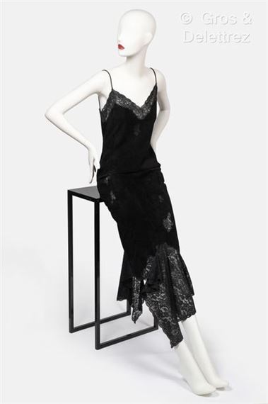Anker-Spang Larsen | Christian DIOR Boutique X John Galliano - Fall/Winter  2000-2001 Collection - Lingerie-inspired dress with thin straps in goatskin  velvet and black lace | MutualArt