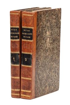 HUGO (Victor). Notre-Dame de Paris. Quatrième édition. Paris, Imprimerie de Cosson pour Charles Gosselin, 1831. 2 vols. in-8, 12.5 x 20.5 cm, 4ff. 404pp.&2ff. 536pp, contemporary binding in half tan basane, spines decorated with gilt faux-nerfs and cold patterns, black paper covers. First edition, fourth printing. Printed at 1100 copies, the edition is divided into four editions of 275 copies, the first with no edition number, the others bearing the fictitious numbers "second", "third" and "four - Henri Désiré Porret