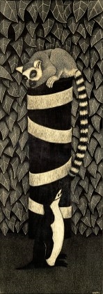 Artwork by Shumu, The Only Time Without Nightmares-Monkey, Penguin, Made of woodcut