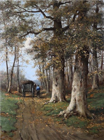 Bosweg met boerenkar by A.M. Geijp