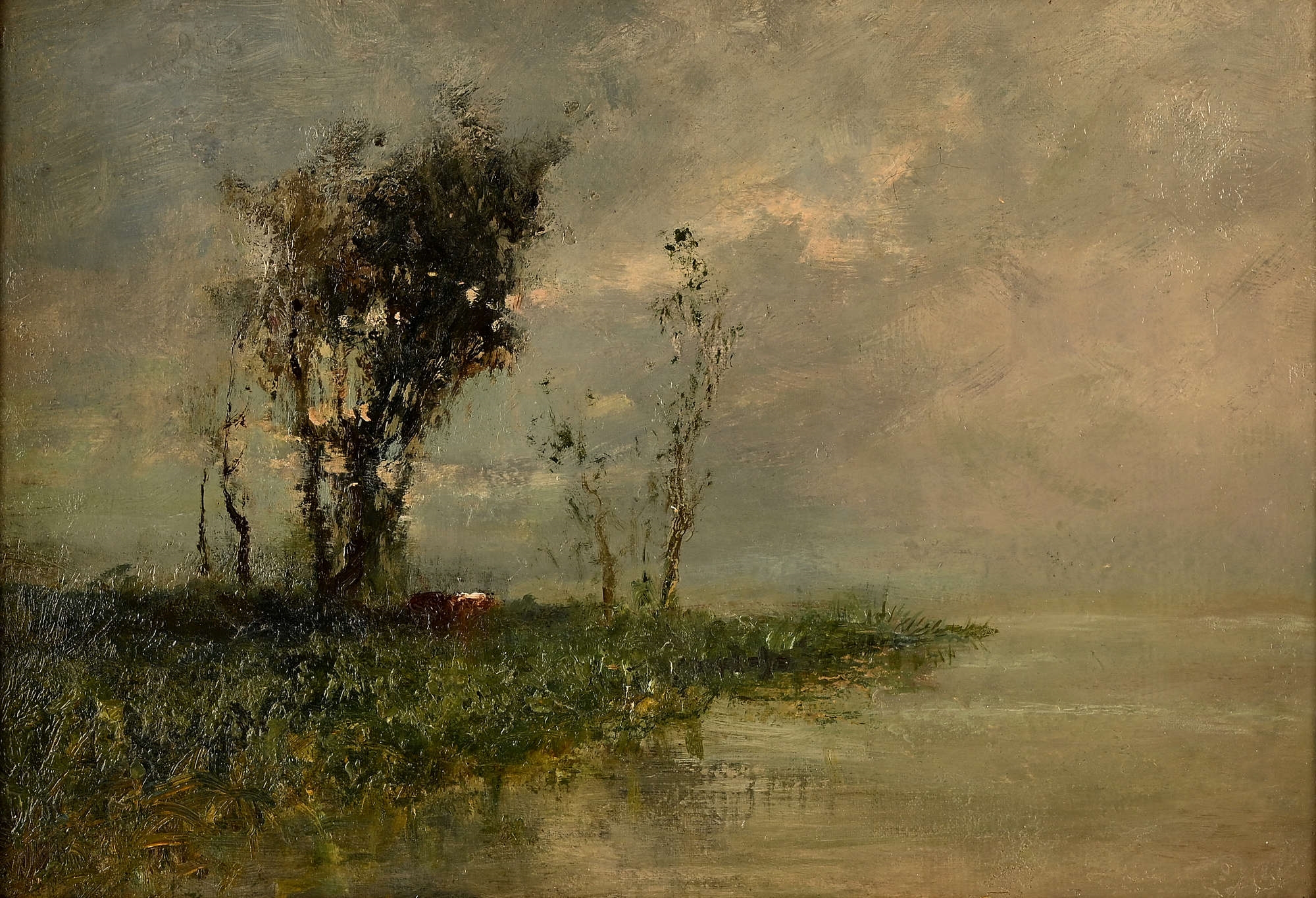 Artwork by George A. Boyle, Attributed to George Boyle (British 1826-1899), cattle resting beneath a tree, oil on board, 28.5 x 41.5cm, Made of oil on board