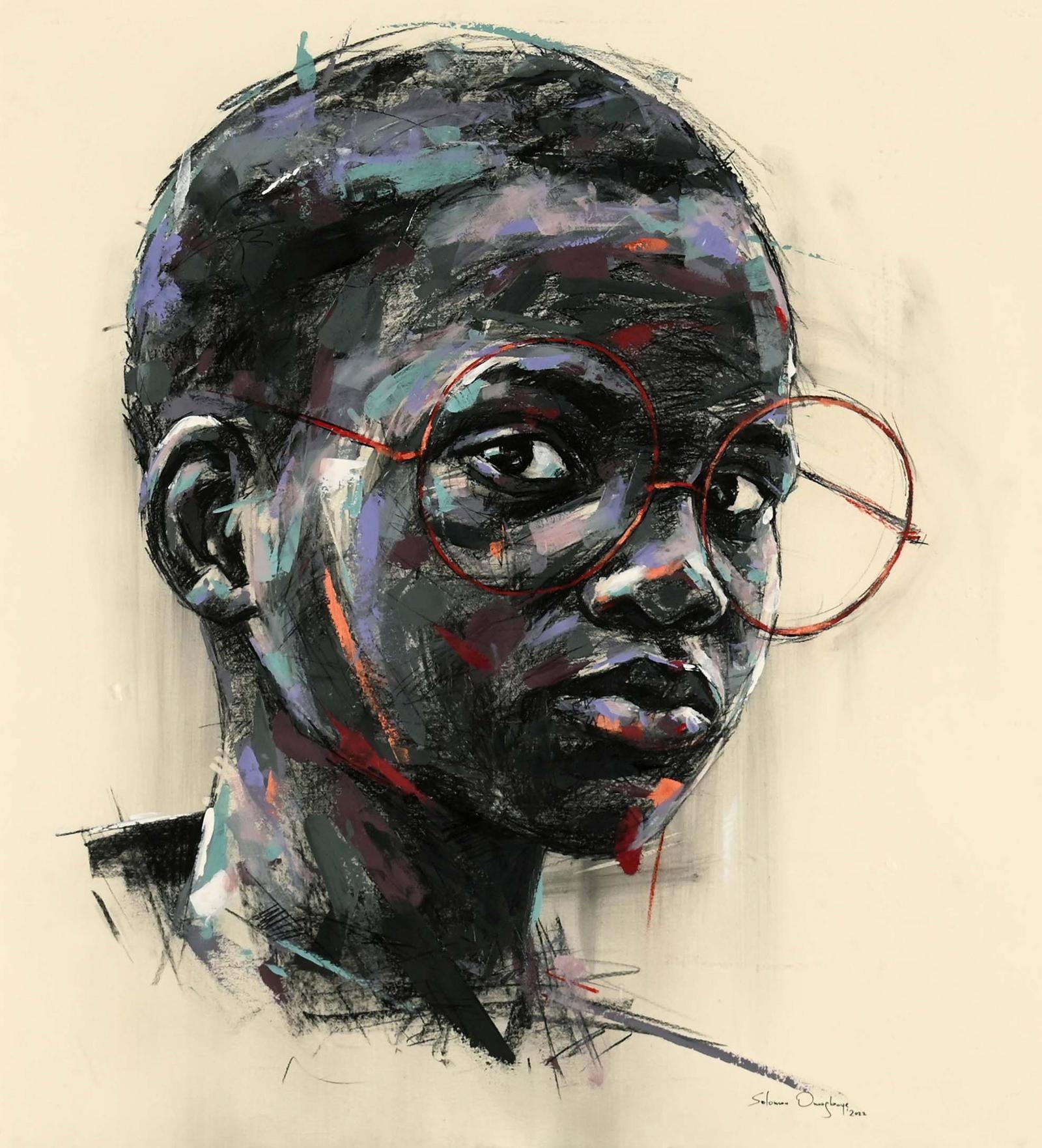 Artwork by Solomon Omogboye, Gazer, Made of acrylic and charcoal on paper