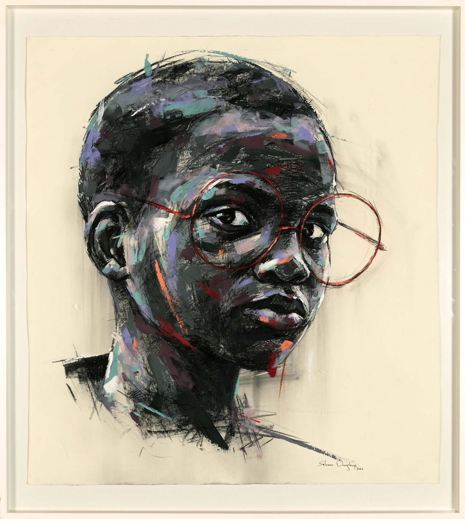 Artwork by Solomon Omogboye, Gazer, Made of acrylic and charcoal on paper