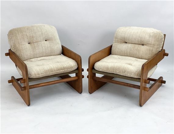 2) LOU HODGES STYLE PLYWOOD CANTILEVER CHAIRS - Lou Hodges