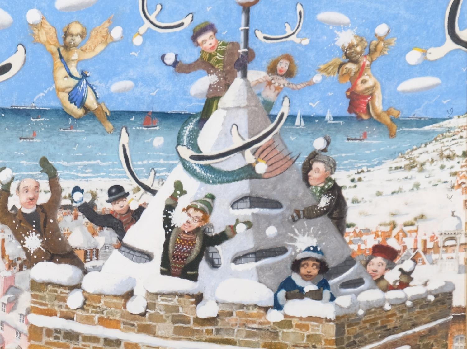 Richard Adams | Christmas card design of snowball fight at Rye church ...