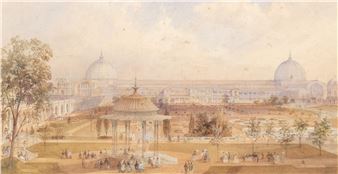 a pair of architectural of views of the 1862 International Exhibition Building (and gardens) at South Kensington - Arthur Allom
