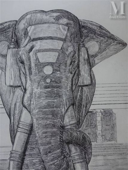 Paul Jouve | Elephants of the Siva temple Etching Signed in the plate ...
