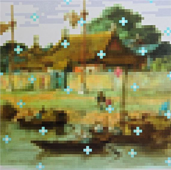 "Village Scene with Fishing Boats" by Zhong Chen, 2001