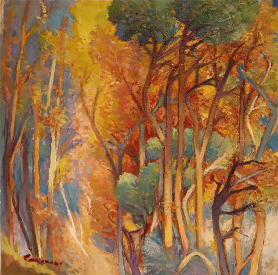 Forest scene oil on canvas, signed